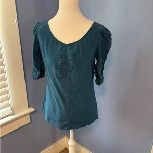 Ann Taylor Teal Blouse with Ruched Detail